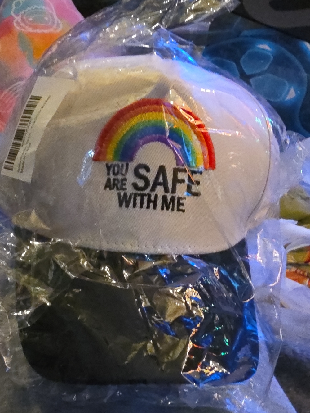 Unisex White Rainbow Cap - You Are Safe With Me